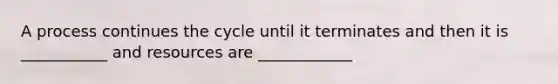 A process continues the cycle until it terminates and then it is ___________ and resources are ____________