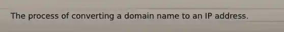 The process of converting a domain name to an IP address.