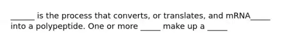 ______ is the process that converts, or translates, and mRNA_____ into a polypeptide. One or more _____ make up a _____