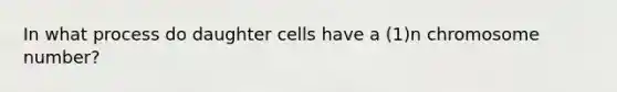 In what process do daughter cells have a (1)n chromosome number?