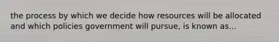 the process by which we decide how resources will be allocated and which policies government will pursue, is known as...