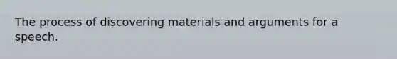 The process of discovering materials and arguments for a speech.