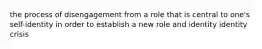 the process of disengagement from a role that is central to one's self-identity in order to establish a new role and identity identity crisis