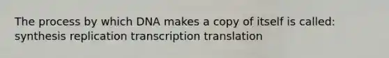 The process by which DNA makes a copy of itself is called: synthesis replication transcription translation