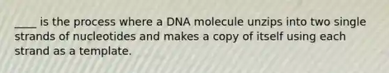 ____ is the process where a DNA molecule unzips into two single strands of nucleotides and makes a copy of itself using each strand as a template.