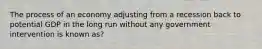 The process of an economy adjusting from a recession back to potential GDP in the long run without any government intervention is known as?