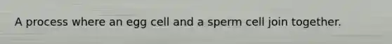 A process where an egg cell and a sperm cell join together.