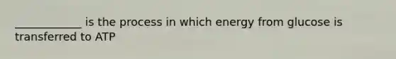 ____________ is the process in which energy from glucose is transferred to ATP