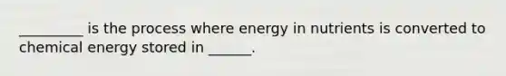 _________ is the process where energy in nutrients is converted to chemical energy stored in ______.