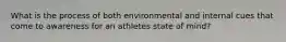 What is the process of both environmental and internal cues that come to awareness for an athletes state of mind?