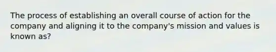 The process of establishing an overall course of action for the company and aligning it to the company's mission and values is known as?