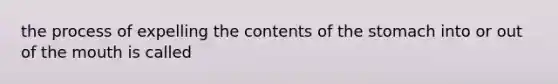 the process of expelling the contents of <a href='https://www.questionai.com/knowledge/kLccSGjkt8-the-stomach' class='anchor-knowledge'>the stomach</a> into or out of <a href='https://www.questionai.com/knowledge/krBoWYDU6j-the-mouth' class='anchor-knowledge'>the mouth</a> is called