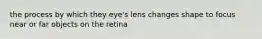 the process by which they eye's lens changes shape to focus near or far objects on the retina