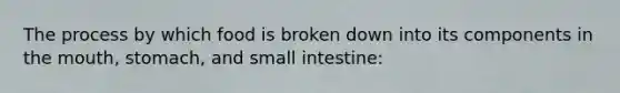 The process by which food is broken down into its components in the mouth, stomach, and small intestine: