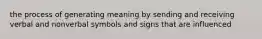 the process of generating meaning by sending and receiving verbal and nonverbal symbols and signs that are influenced