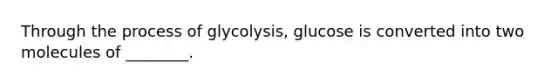 Through the process of glycolysis, glucose is converted into two molecules of ________.