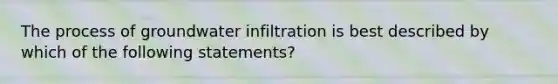 The process of groundwater infiltration is best described by which of the following statements?