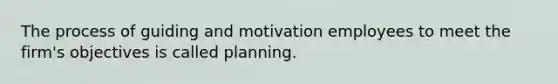 The process of guiding and motivation employees to meet the firm's objectives is called planning.