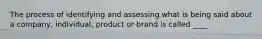 The process of identifying and assessing what is being said about a company, individual, product or brand is called ____