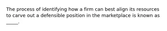 The process of identifying how a firm can best align its resources to carve out a defensible position in the marketplace is known as _____.