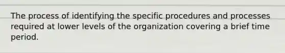 The process of identifying the specific procedures and processes required at lower levels of the organization covering a brief time period.