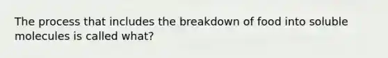 The process that includes the breakdown of food into soluble molecules is called what?