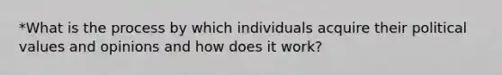 *What is the process by which individuals acquire their political values and opinions and how does it work?