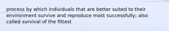 process by which individuals that are better suited to their environment survive and reproduce most successfully; also called survival of the fittest