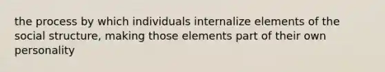 the process by which individuals internalize elements of the social structure, making those elements part of their own personality