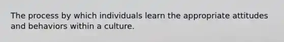 The process by which individuals learn the appropriate attitudes and behaviors within a culture.