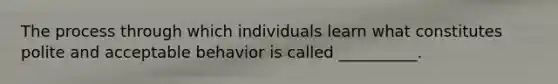 The process through which individuals learn what constitutes polite and acceptable behavior is called __________.