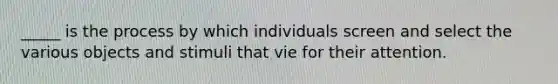 _____ is the process by which individuals screen and select the various objects and stimuli that vie for their attention.