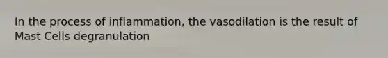 In the process of inflammation, the vasodilation is the result of Mast Cells degranulation