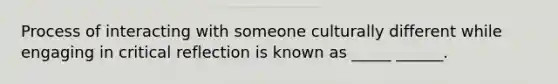 Process of interacting with someone culturally different while engaging in critical reflection is known as _____ ______.