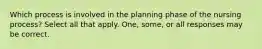 Which process is involved in the planning phase of the nursing process? Select all that apply. One, some, or all responses may be correct.