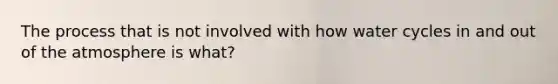 The process that is not involved with how water cycles in and out of the atmosphere is what?