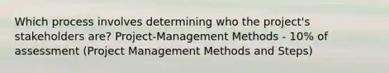 Which process involves determining who the project's stakeholders are? Project-Management Methods - 10% of assessment (Project Management Methods and Steps)