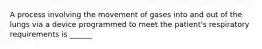 A process involving the movement of gases into and out of the lungs via a device programmed to meet the patient's respiratory requirements is ______