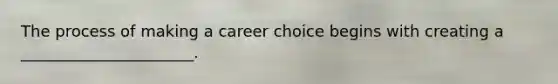 The process of making a career choice begins with creating a ______________________.