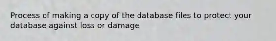 Process of making a copy of the database files to protect your database against loss or damage