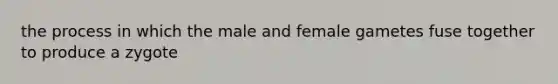 the process in which the male and female gametes fuse together to produce a zygote