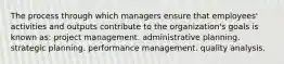 The process through which managers ensure that employees' activities and outputs contribute to the organization's goals is known as: project management. administrative planning. strategic planning. performance management. quality analysis.