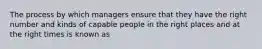 The process by which managers ensure that they have the right number and kinds of capable people in the right places and at the right times is known as