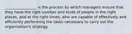 _________________ is the process by which managers ensure that they have the right number and kinds of people in the right places, and at the right times, who are capable of effectively and efficiently performing the tasks necessary to carry out the organization's strategy.