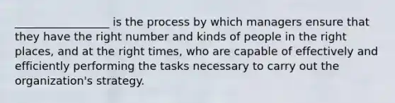 _________________ is the process by which managers ensure that they have the right number and kinds of people in the right places, and at the right times, who are capable of effectively and efficiently performing the tasks necessary to carry out the organization's strategy.