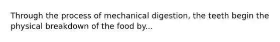 Through the process of mechanical digestion, the teeth begin the physical breakdown of the food by...