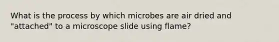 What is the process by which microbes are air dried and "attached" to a microscope slide using flame?