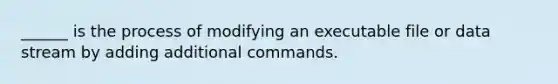 ______ is the process of modifying an executable file or data stream by adding additional commands.