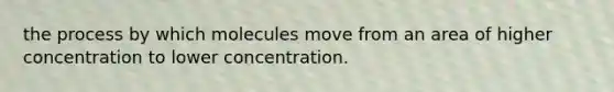 the process by which molecules move from an area of higher concentration to lower concentration.