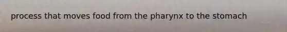 process that moves food from <a href='https://www.questionai.com/knowledge/ktW97n6hGJ-the-pharynx' class='anchor-knowledge'>the pharynx</a> to the stomach